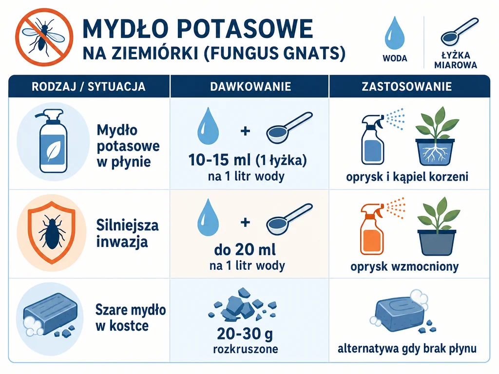 Infografika proporcji mydła potasowego na litr wody