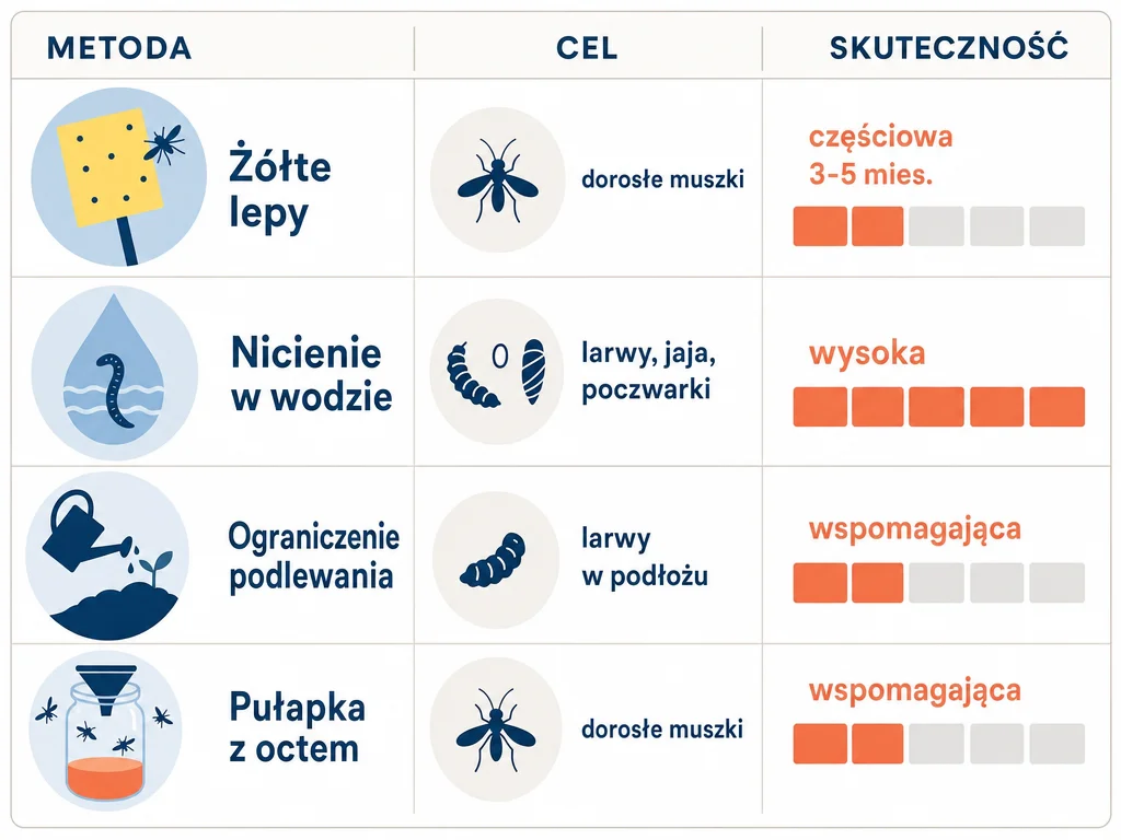 Infografika zestawiająca metody wspomagające walkę z ziemiórkami i ich skuteczność