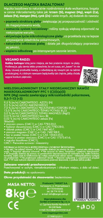 Nawóz z mączką bazaltową do Roślin Kwitnących – Róże, Hortensje, Piwonie Vegano 8 kg