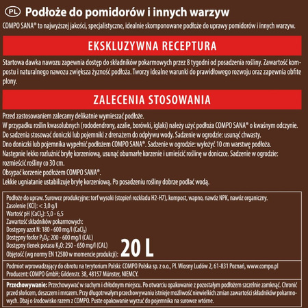 Podłoże do pomidorów i warzyw 20 l Compo