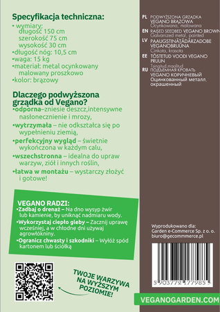 Warzywniak - podwyższona grządka - brąz - Vegano - 150 x 75 x 30 cm