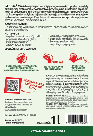 Gleba żywa - efekt pracy dżdżownic 1 l Vegano