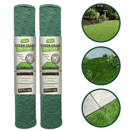 GreenGrass - Trawa Na Macie – z nawozem i hydrożelem Trawy Vegano 2 x 0,5 x 8 m (8 m²)