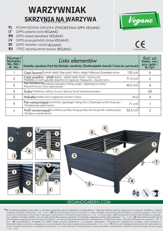 Warzywniak - podwyższona grządka - brąz GPPS - Vegano - 150 x 75 x 30 cm