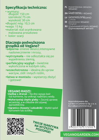 Warzywniak - podwyższona grządka - ocynk - Vegano - 150 x 75 x 30 cm