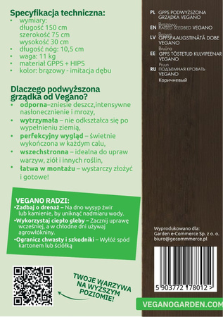 Warzywniak - podwyższona grządka - brąz GPPS - Vegano - 150 x 75 x 30 cm