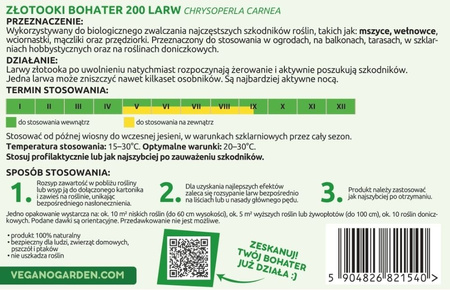 Złotooki bohater Vegano - 600 larw - 30 m2 ochrony
