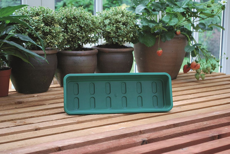 Zestaw Wąska taca ogrodowa zielona bez otworów G131G + wąska pokrywka G143  Garland