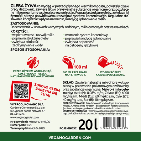 Gleba żywa - efekt pracy dżdżownic 20 l Vegano