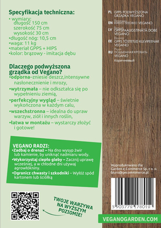 Warzywniak - podwyższona grządka - brąz GPPS - Vegano - 150 x 75 x 30 cm