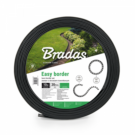 Zestaw z obrzeżem trawnikowym EASY BORDER czarny – 5 cm x 10 m Bradas