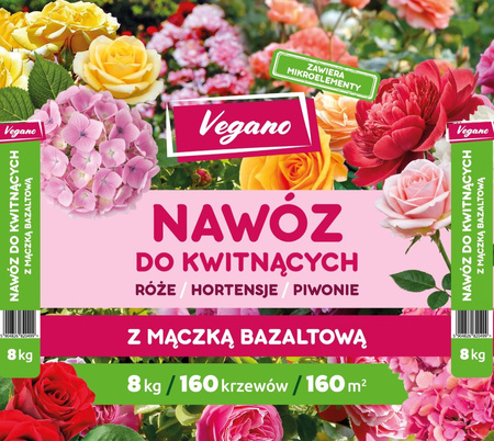 Nawóz z mączką bazaltową do Roślin Kwitnących – Róże, Hortensje, Piwonie Vegano 8 kg