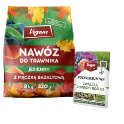 Jesienny nawóz do trawnika Vegano 8 kg + Polyversum WP Target 5 g (ZESTAW)