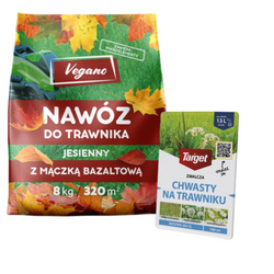 Jesienny nawóz do trawnika Vegano 8 kg + Dicotex 202 SL na chwasty na trawniku Target 100 ml(ZESTAW)